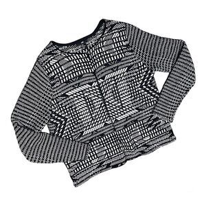 H&M GEO PATTERN OPEN FRONT BLACK & WHITE KNIT CARDIGAN SIZE M MEDIUM